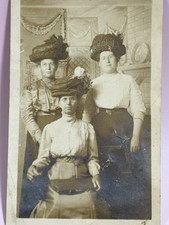 Antique RPPC Three Women in Edwardian Hats Studio Portrait Real Photo Postcard picture