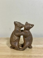 Vintage Terracotta Mayan Colima Dancing Dogs Figurine Clay Sculpture 4x3.5” picture