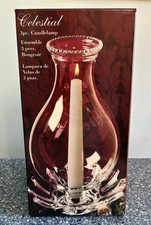 Vtg New Unused Indiana Glass Crystal Celestial 3 pc. Candle Lamp Hurricane USA picture