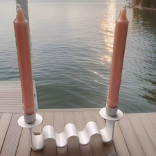 Wavy Meso White Metal 2 Taper Candle Holder Modern Sculptural Decor picture