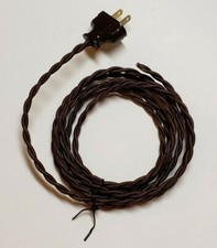 8' Brown Twisted Cloth Covered Wire & Plug, Vintage Style Lamp Cord, rayon 402J picture