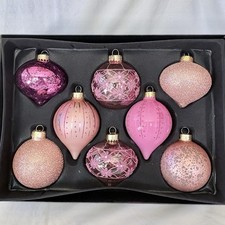 Robert Stanley Glass Christmas Tree Ornaments Blush & Pink 4-5 inches Set of 8 picture