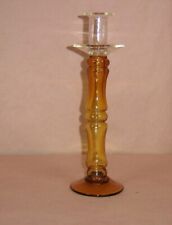 VINTAGE Amber Bamboo Glass Candle Stick Holder   Blown Glass ~ 11 1/2