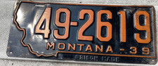 1939 MONTANA LICENSE PLATE 49-2619 PRISON MADE EMBOSSED PARK COUNTY LIVINGSTON picture