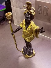 Vintage Bronze Brass Blackamoor Statue Torchiere Right Candle Holder African Wom picture