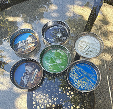 Vtg Mid Century Souvenir Metal Drink Coasters Lot 6 Mt Rushmore NM Shasta Dam picture