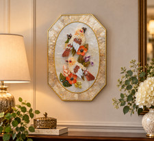 Vintage Capiz Shell Bird Wall Art Mother of Pearl Mosaic Floral Decor picture