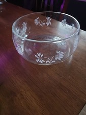 8 inch depression glass etched bowl clear, floral picture