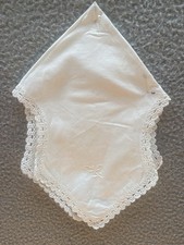 Vintage Hot Rolls Bread Basket Liner Bright White Hand Embroidered Floral 16x10 picture