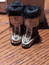 Vtg Miniature Inuit Eskimo Mukluk Boots Alaska Souvenir Fur Leather Folk Art picture