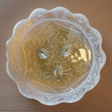 VTG Northwood White Opalescent 8” Footed Glass Bowl Ruffles & Rings Daisy Rim picture
