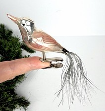Vintage West Germany Glass Bird Christmas Ornament Clip On Silver Tinsel Tail picture