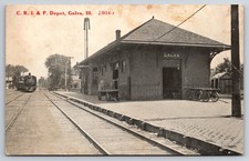 Galva Illinois Railroad Depot Train Station C.R. Childs Postcard picture