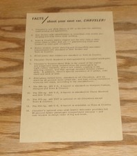 Original 1970 Chrysler Facts & Questions Sales Sheet Brochure picture