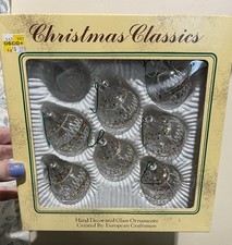 VTG Christmas Classics Ornaments European Hand Decorated Glass Orig Box (-1) picture