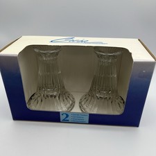 NEW Vintage Pair Crisa Total Tabletop Clear Glass Taper Candle Holders Set NOS picture