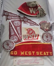 Vintage WSU Cougars Memorabilia Lot Washington State College WSC Pennant Beanie picture