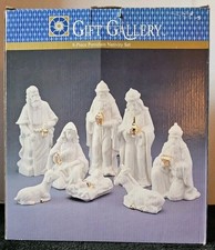 Vintage Gift Gallery White & Gold 8 Piece Porcelain Nativity Set New In Box picture