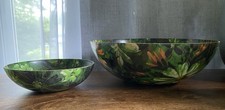 Vintage MCM Mid Century Fiberglass Bowls 11” & 6.5” Green Orange Floral picture