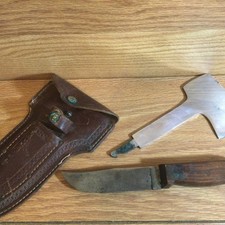RARE KINFOLKS INTERCHANGEABLE HATCHET & FIXED BLADE KNIFE w/  SHEATH MINTY 1940s picture
