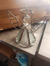 Vintage Clear Stained Glass Angel Christmas Ornament Holding Horn 4”T picture