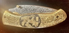 Museum Quality Hand Engraved USA Eagle Copper Handle Folding Knife G- 2 Steel picture