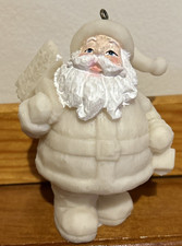 SANTA CLAUS Christmas white resin HAPPY HOLIDAYS sign ~ ornament ~ rusty loop picture