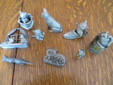 9 Pewter Small Cat Figurines picture