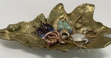 Antique mid-century solid brass oak leaf sculpture made by Bassick Sack picture