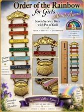 Vintage Order of Rainbow Girls Merit Award 7 Service Bars Pot Gold Masonic Pin picture