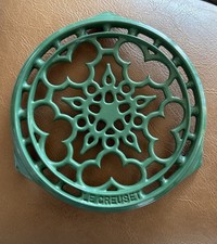 Vintage Le Creuset France Green Enameled Cast Iron Trivet Round Floral picture