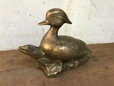 Vintage Large Brass Wood Duck on log Mantle Shelf Book End (heavy 2 3/4 lb.) picture
