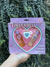 Vtg 1980s Tinkerbell Childrens Cosmetic Set Heart Pendant Cologne Lotion Gloss picture