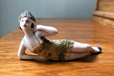 Antique 1920s Bisque Art Deco Flapper Bathing Beauty textured suit Japan 3 1/4