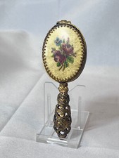 Vtg Hand Mirror Compact Ornate Petit Point Ormalu Powder Box W/Screen & Puff picture