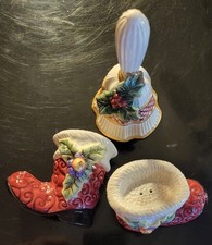 Fitz and Floyd Christmas boot salt & Pepper plus bonus bell  3 pieces - 2005 picture