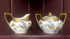 Vintage RS Germany Sugar Bowl & Creamer Set Floral Hand Painted  With Gold Trim picture