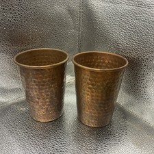 Unique Vintage Copper Bull Brand Hammered Copper Cups (2) 4.25” Tall picture