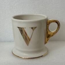 Anthropology Monogram V Coffee Tea Mug  Gold Accents  picture