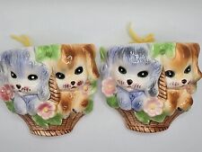 Vintage 1960 Anthropomorphic Dogs in Basket Wall Pocket (2) Japan Kitschy  picture