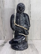 Vintage A Wolf Original Inuit Hunter Seal Sculpture Handmade Canada Cabin Nature picture