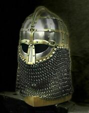  Medieval Viking Helmet Vended Knight With Chain Mail Viking Helmet 16 GA. picture