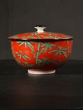 Vintage Japanese Kutani Red Porcelain Lidded Tea Bowl, Handcrafted Ceramics, Tra picture