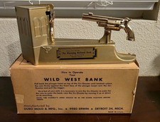 Vintage Wild West Bank Mechanical Coin Bank Casper, WY Working Wyoming National picture