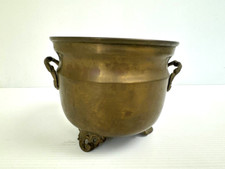 Vintage 3 Footed Brass Planter Pot w/Handles made in India picture