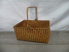 Handmade Woven Reed Basket with Handle - Natural Tan Brown Decorative Storage picture