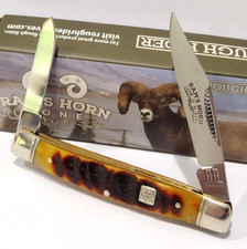 Rough Rider Grooved Rams Horn 2 Blade Stockman Bone Folding Pocket Knife RR1596 picture