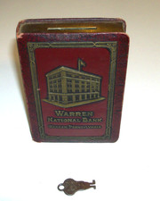 Antique Leather Bound Book Bank Warren National Bank Warren Pennsylvania w/Key picture