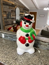 Vintage Grand Venture Snowman Christmas Green Scarf Lighted Blow Mold 30” Tall picture