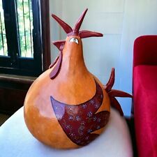 Primitive Folk Art Chicken Gourd Figurine Signed Handmade 11x8 Vintage  picture